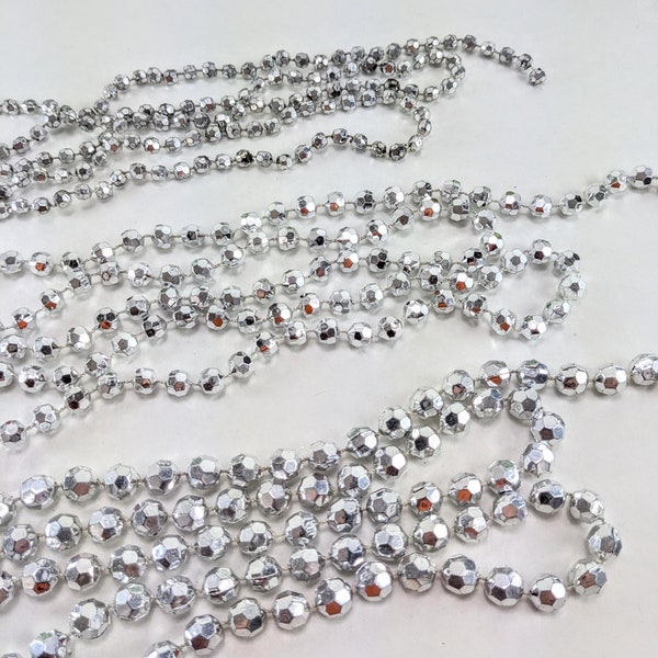 Sparkling Silver Faceted Bead Garland, 3 Sizes Available to Suit your Needs, Beaded Christmas Tree Trimming Mantel Accent DIY Craft Supply