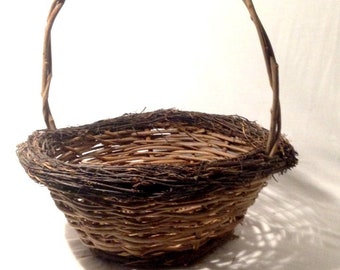 Large Rustic Twig Basket with Handle: Vintage Wedding Decor
