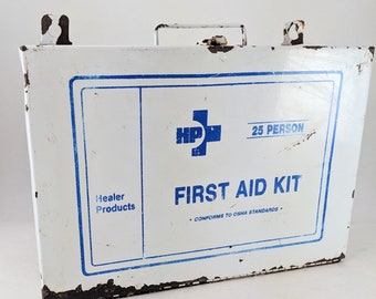 Vintage Industrial First Aid Kit - Carry or Wall Hanging (Built in Mounts) - Healer Products - White Cross First Respondents Gift