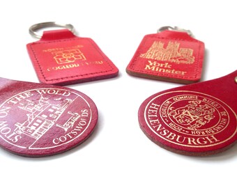 instant retro red key ring collection; Christmas stocking stuffer; Helensburgh, Cotswolds, York Minster, Wales souvenir