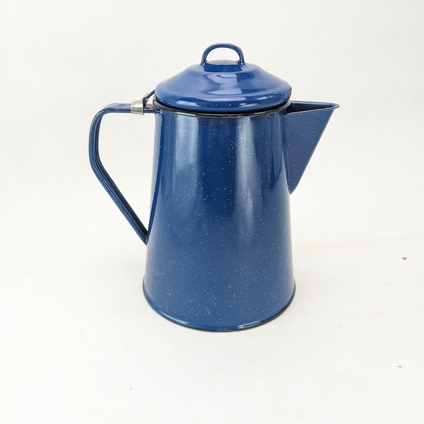 Vintage Enamelware Coffee Pot In Speckled Cobalt Blue - Functioning and Works! Home, Garden, Kitchen Farmhouse Décor
