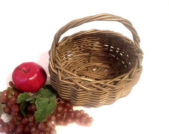 vintage basket with handle; flower basket, wicker planter; Christmas coworker teacher gift idea