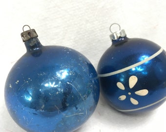2 cobalt blue ornaments, true vintage collection with two distinctly different baubles