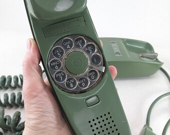 Avocado Green Rotary Dial Phone - Trimline Bell System Western Electric Vintage Phone - Landline TESTED & Working