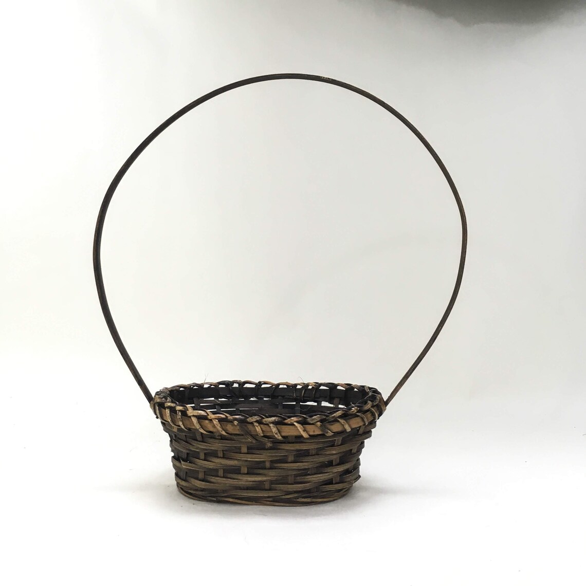 Dark brown wicker basket small basket AND big handle Etsy