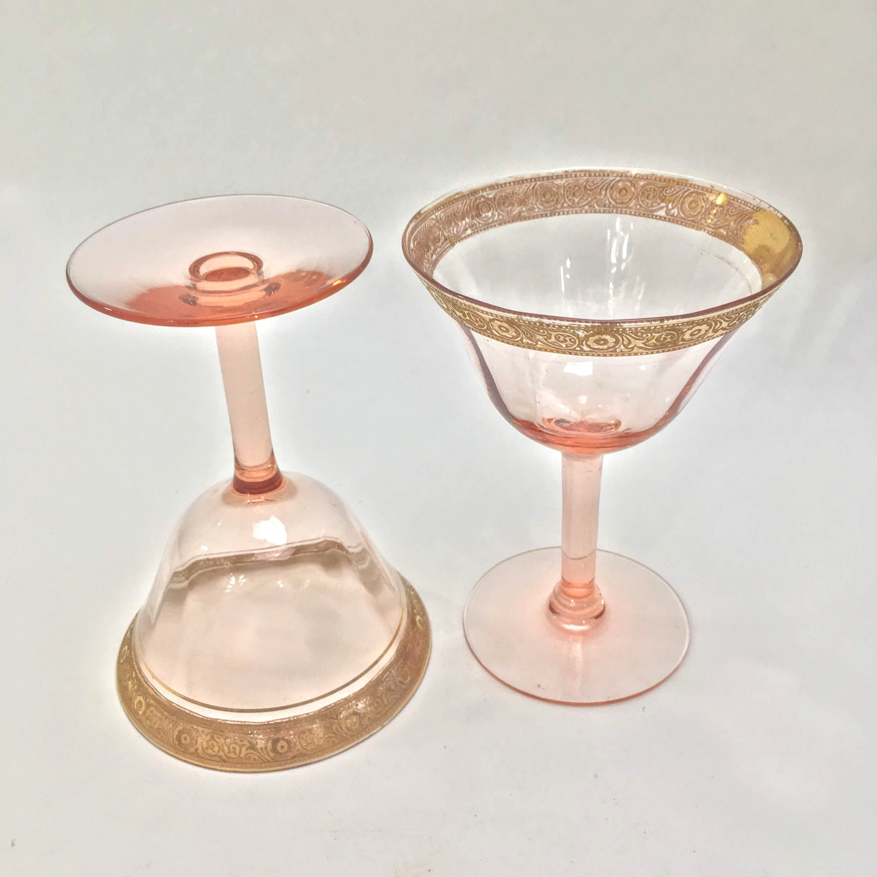 2 Gold Trim Pink Wine Glasses Gold Rim Barware Wedding Etsy