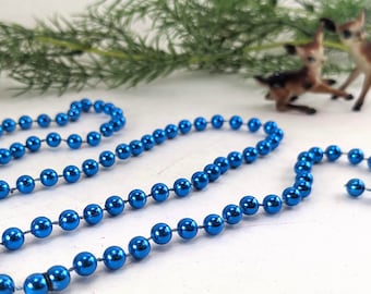 32" Small Blue Bead Garland, DIY Craft Supply Christmas Tree Trimming Hanukah Accent Mantel
