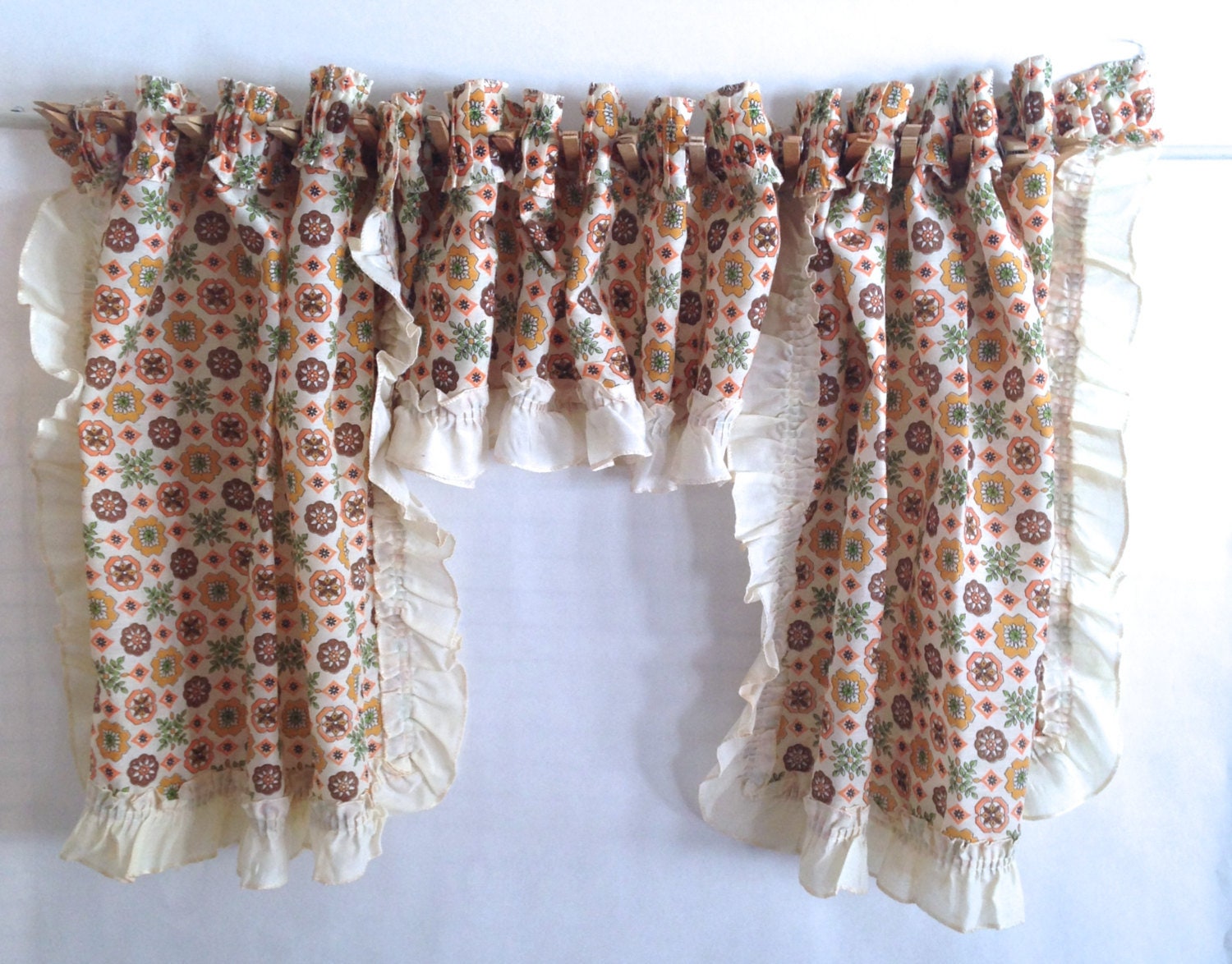 retro 70's ruffled cafe curtain swag 2 panels 1 valance Etsy