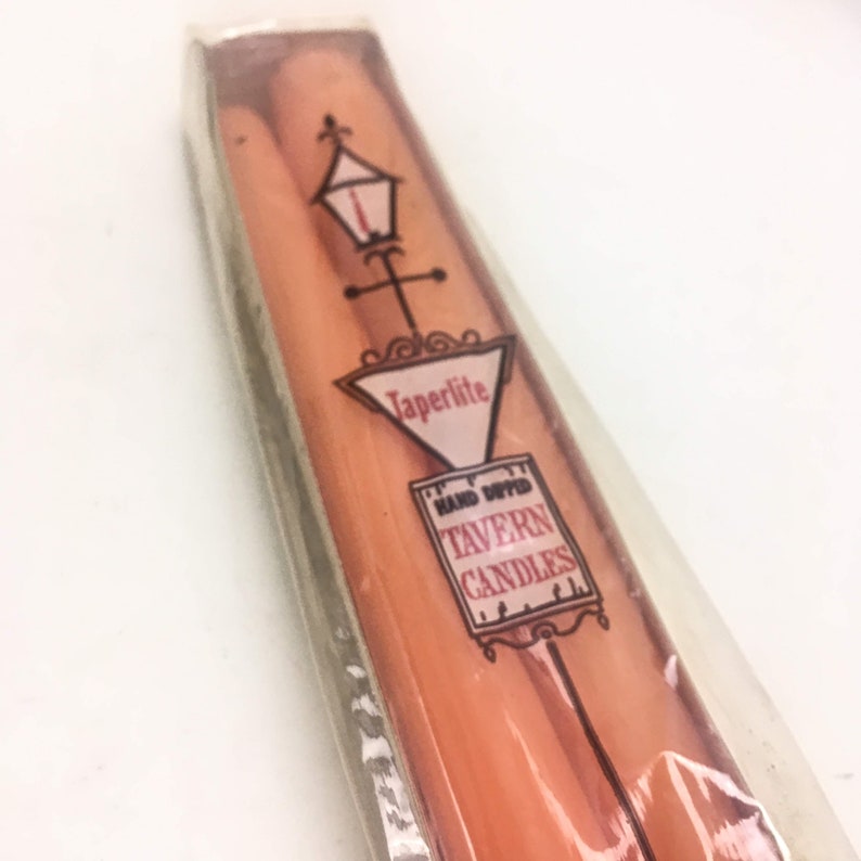 10 dinner candles unused in original box hand dipped peach Tavern Candles Taperlite candles with firm fit end; NIB set of two