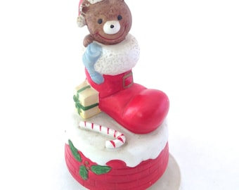 Vintage Brinns Teddy Bear Christmas Music Box: 1970s Holiday Decor