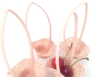 4 miniature baby pink baskets, tall handled 2" by 5 1/2"