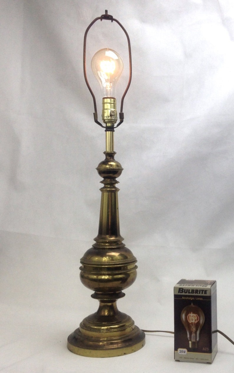 Solid Brass Table Lamp With Edison Bulb Hollywood Regency Etsy