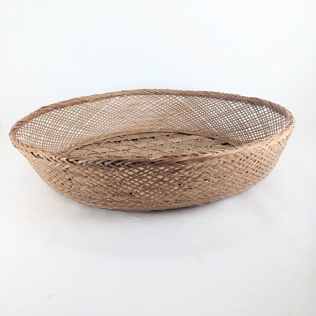 Delicate and Large Oval Shallow Wicker Basket Vintage Home Etsy