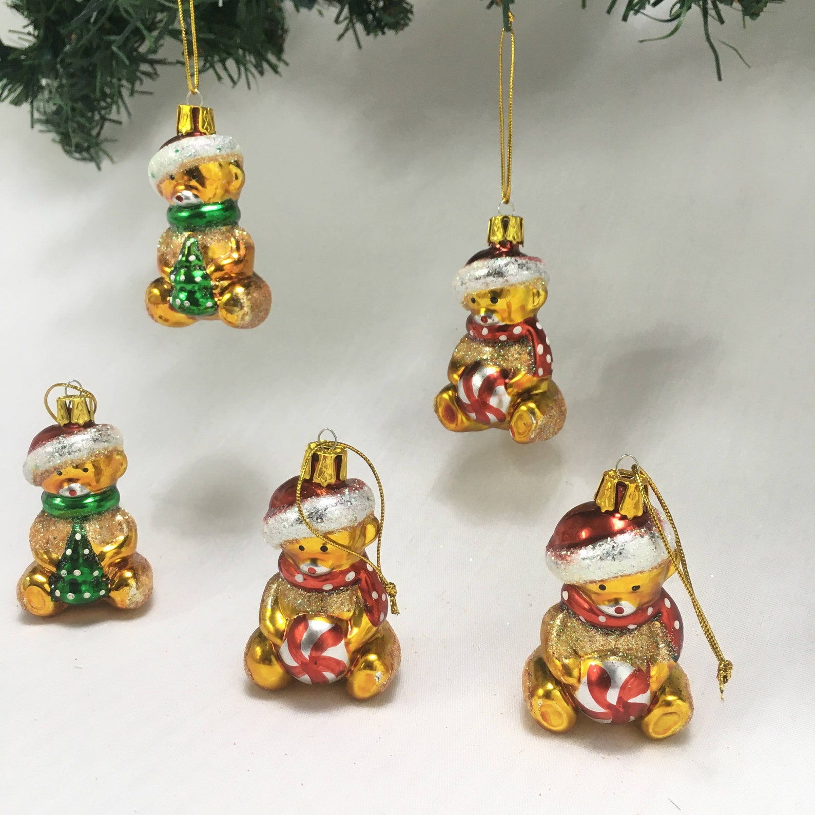 Sparkly Blown Glass Teddy Bear Ornament W/ Green Tree or Red Etsy