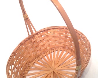 oval basket with handle, natural tan bamboo, Easter basket, flower garden basket; Christmas gift idea