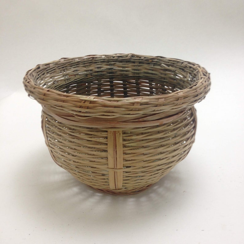 curvy round basket, wicker planter trash waste bin Christmas office coworker teacher gift idea image 1