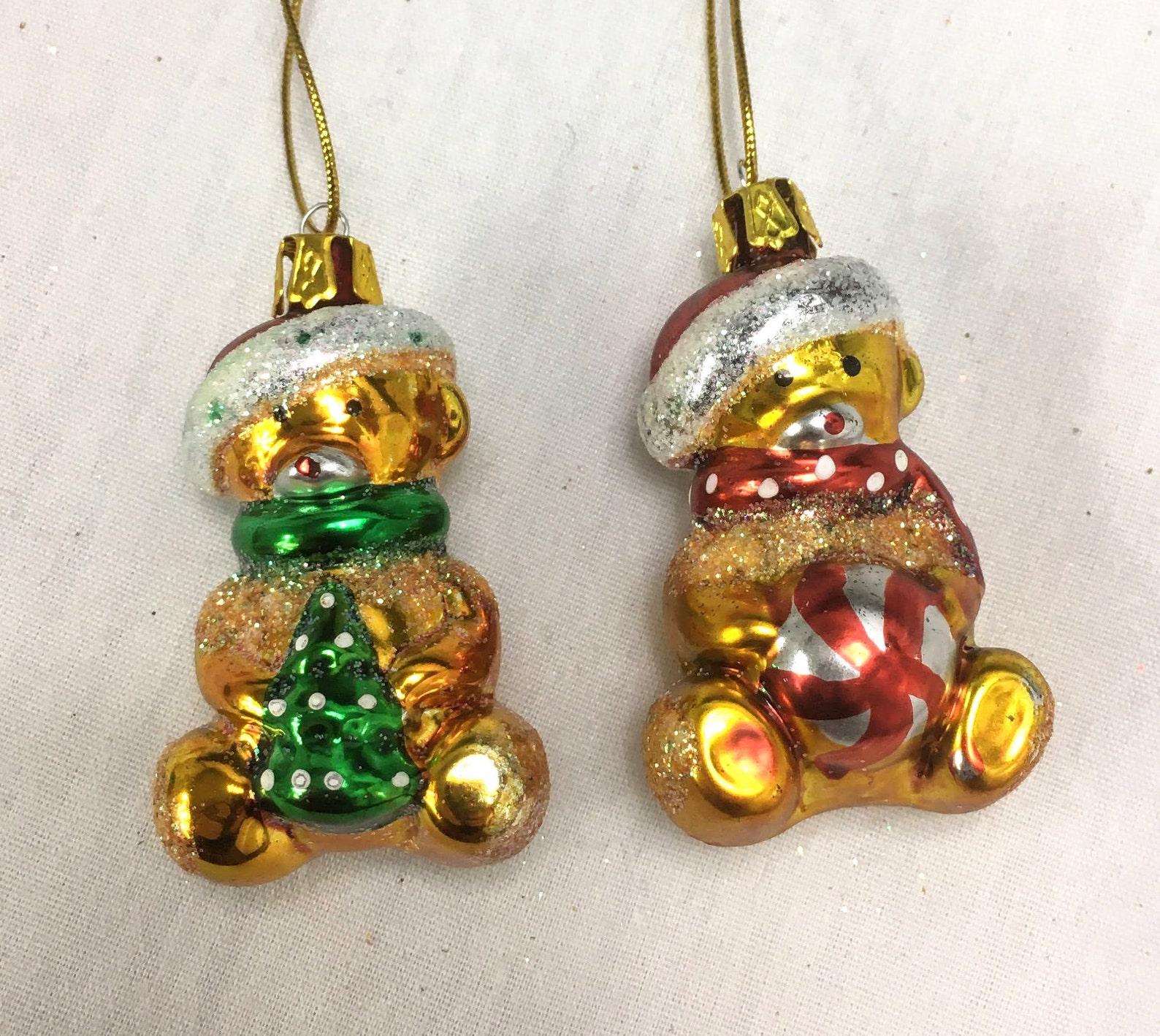 Sparkly Blown Glass Teddy Bear Ornament W/ Green Tree or Red Etsy