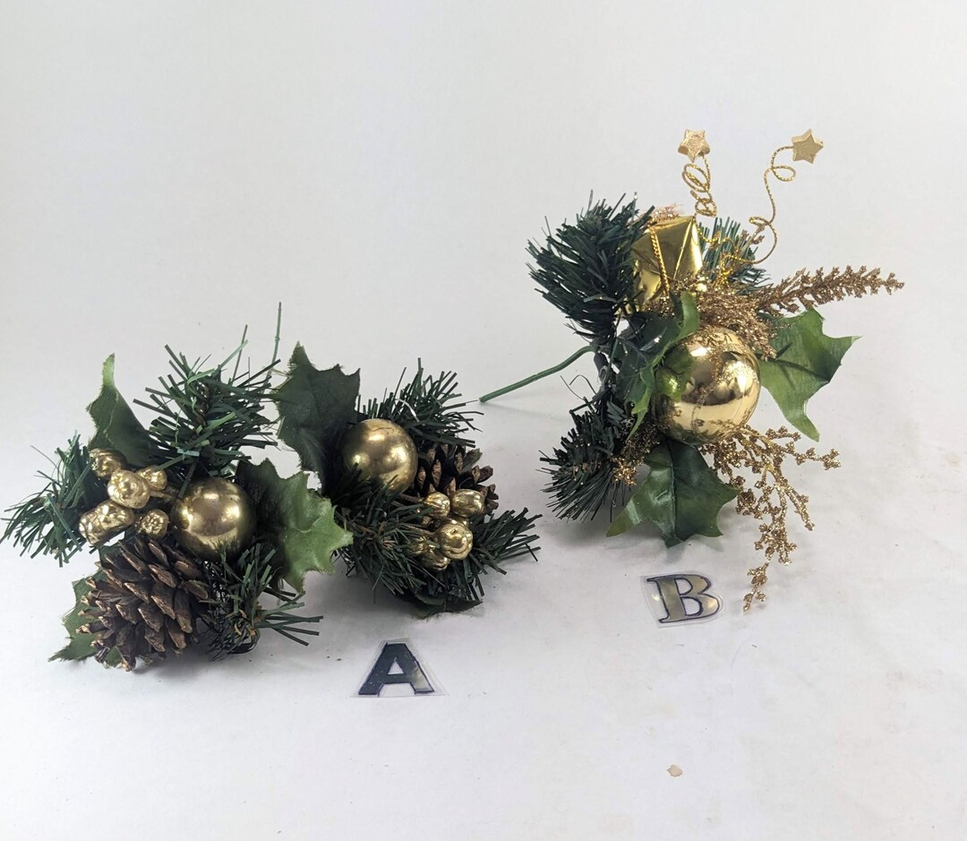 Sparkly Gold Floral Picks With Shiny Ball Ornament, Pine Cone and