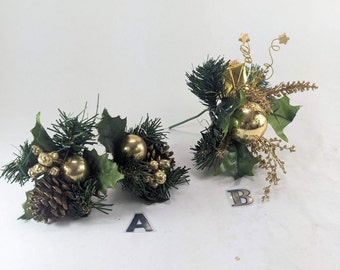 Sparkly Gold Floral Pick(s) with Shiny Ball Ornament, Pine Cone and Accents - Christmas Gift Accent, Wreath Basket Floral Supply