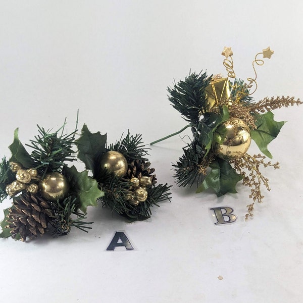 Sparkly Gold Floral Pick(s) with Shiny Ball Ornament, Pine Cone and Accents - Christmas Gift Accent, Wreath Basket Floral Supply