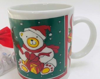 teddy bear Christmas mug coffee cup children stocking stuffer gift; coworker teacher gift idea