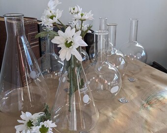 Clear Pyrex Erlenmeyer and Boiling Flask(s)  -  Sold Individually -  Floral Table Centerpiece  Farmhouse  Kitchen  Barware  Decor