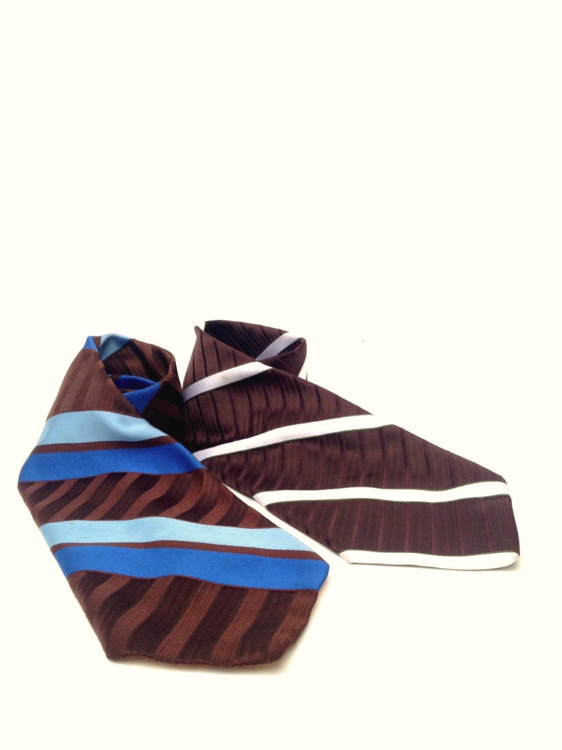 retro striped brown, blue and white neck tie duo Leonardo Straubridge Clothier style and funk to any wardrobe collection image 1