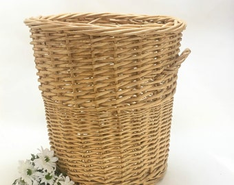 Large and tall wicker basket,  laundry basket with handles; 15" opening, 17" deep