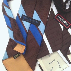 retro striped brown, blue and white neck tie duo Leonardo Straubridge Clothier style and funk to any wardrobe collection image 2