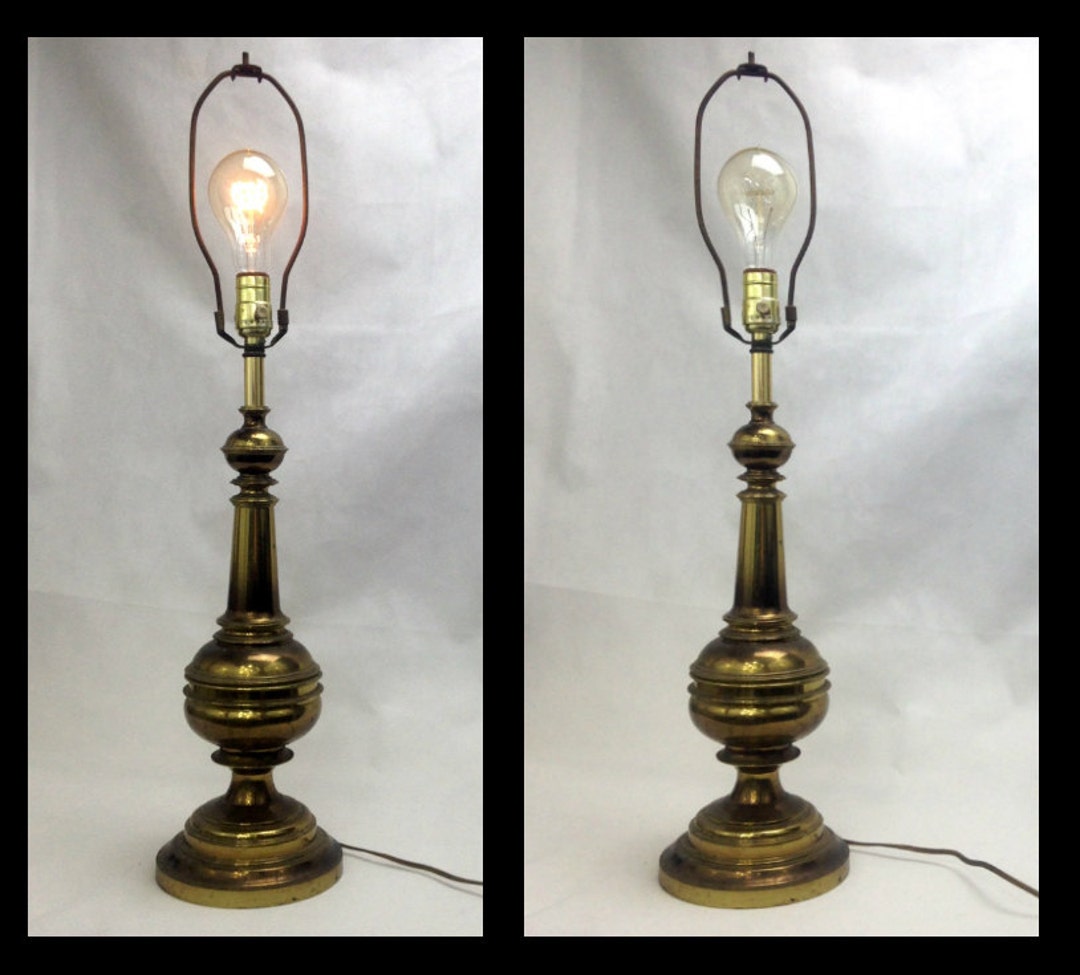 Solid Brass Table Lamp With Edison Bulb Hollywood Regency Etsy