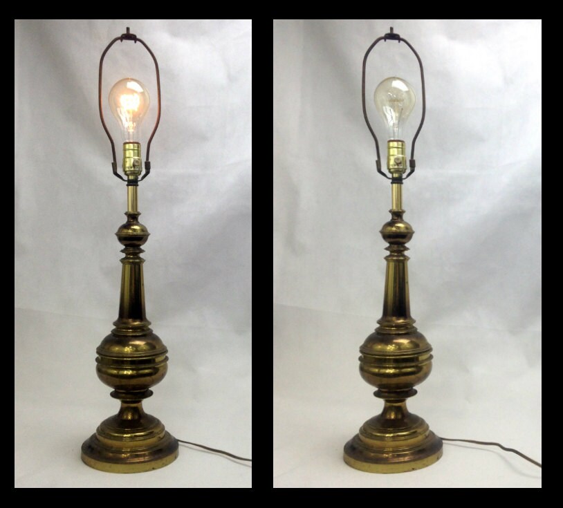 Solid brass table lamp with Edison bulb Hollywood Regency Etsy