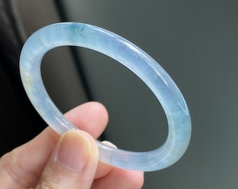 Certified 53.1mm ICY Jade Bangle Colorless Russet Bluish Green Grade A Jadeite (Burmese Jade)