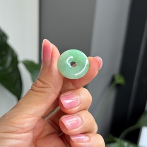 Green Jade Donut Pendant Translucent Safe Button Bi Pendant Grade A Jadeite (Burmese Jade) D68
