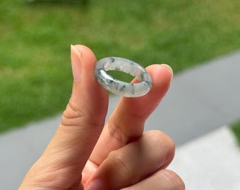 Jade Ring US 6.75 Very Translucent Floral Pattern Grade A Jadeite Abacus Band Ring (Burmese Jade)