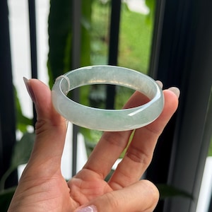 ICY 54mm Jade Bangle Near Colorless Light Green Grade A Jadeite MB2L5K (Burmese Jade)