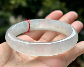 Eisiger 58 mm Jade Armreif Grade A Jadeit Farblos BiColor (Burma Jade)