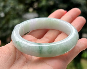 ラベンダーグリーン翡翠バングル – 天然タイプA半透明翡翠、54mm