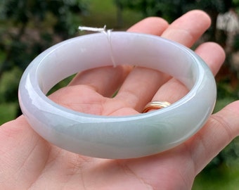 58.36 mm 翡翠バングル 淡いグリーンと淡いラベンダー グレードA 翡翠