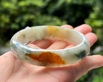 57.17mm Jadeite Jade Bangle Honey Floral Pattern Tricolor Grade A Jadeite MB5LL3 (Burmese Jade)