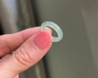 ICY Jade Ring US 4.5 Bluish Green Grade A Jadeite Abacus Jade Band Ring (Burmese Jade)