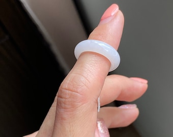 Jade Ring US 3.5 Grade A Jadeite Translucent Near White Abacus Ring MR30KL15
