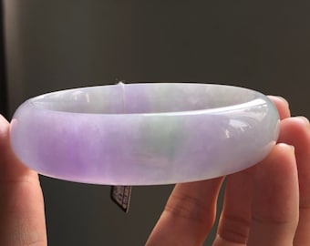 Certified 62.5mm Lavender Green Jade Bangle Grade A Jadeite MB7LL10