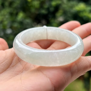 Oval 51.8mm Jade Bangle Very Translucent Near Colorless Grade A Jadeite MB75KL8 (Burmese Jade)