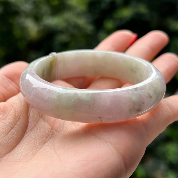 50.5mm Jade Bangle Grade A Jadeite Faint Pinkish Lavender Melon Yellow TriColor MB68KL80 (Burmese Jade)