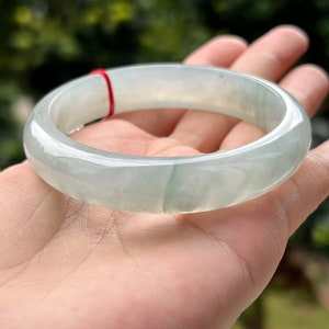 57.1mm Jade Bangle Grade A Jadeite Faint Bluish Green with Icy Windows MB14L3K (Burmese Jade)