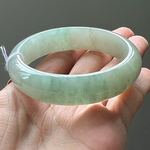 Jadeite Jade Bangle Bracelet - 54.8mm Translucent Bluish Green Floral (Grade-A Jade) MB4LLK15