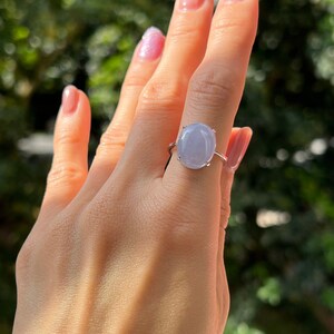 US 7 Jade Ring Translucent Light Lavender Grade A Jadeite in 18k Solid Gold (Burmese Jade Cabochon)
