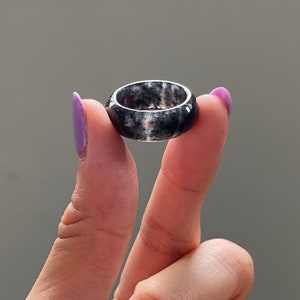 Jade Ring US 7.25 Translucent Black Grade A Jadeite Abacus Jade Band Ring (Burmese Jade)