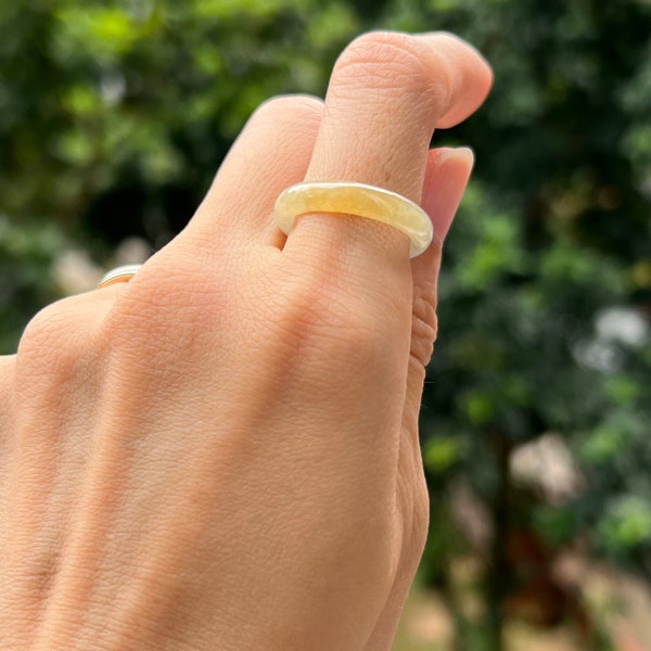 Burmese Jade Ring US 8 Yellow BiColor Grade A Jadeite Abacus Jade Ring (Myanmar Jade)