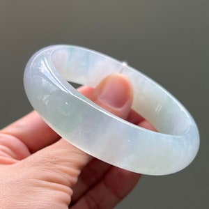 Certified 58.95mm Icy Jade Bangle BiColor with Icy Windows of Faint Green MB40LL4 (Burmese Jade)
